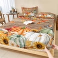 thumbnail image 1 of Queen Size Fitted Sheet Set - Fall Maple Leaf 3 Piece Bedding Sets 16" Deep Pocket Fitted Sheet with 2 Pillowcases, Thanksgiving Pumpkins Squirrel Brown Wooden Brushed Microfiber Hotel Bed Sheets, 1 of 9