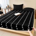 thumbnail image 1 of Queen Size Fitted Sheet Set - Geometric Stripes 3 Piece Bedding Sets 16" Deep Pocket Fitted Sheet with 2 Pillowcases, Polka Dots Abstract Minimalist Black Brushed Microfiber Hotel Luxury Bed Sheets, 1 of 9