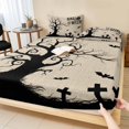 thumbnail image 1 of Queen Size Fitted Sheet Set - Halloween 3 Piece Bedding Sets 16" Deep Pocket Fitted Sheet with 2 Pillowcases, Fall Rustic Trees Bats Pumpkins Horror Beige Brushed Microfiber Hotel Luxury Bed Sheets, 1 of 9