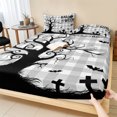 thumbnail image 1 of Queen Size Fitted Sheet Set - Halloween 3 Piece Bedding Sets 16" Deep Pocket Fitted Sheet with 2 Pillowcases, Horror Spooky Bats Trees Pumpkin Fall Plaid Gray Brushed Microfiber Hotel Bed Sheets, 1 of 9