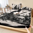 thumbnail image 1 of Queen Size Fitted Sheet Set - Halloween 3 Piece Bedding Sets 16" Deep Pocket Fitted Sheet with 2 Pillowcases, Rustic Horror Skeleton Cats Buttterfly Skull Black Brushed Microfiber Hotel Bed Sheets, 1 of 9