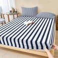 thumbnail image 1 of Queen Size Fitted Sheet Set - Navy Blue Vertical Striped 3 Piece Bedding Sets 16" Deep Pocket Fitted Sheet with 2 Pillowcases, Farmhouse Thin Line Stripes Brushed Microfiber Hotel Luxury Bed Sheets, 1 of 9