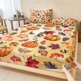 thumbnail image 1 of Queen Size Fitted Sheet Set - Pumpkins Fall 3 Piece Bedding Sets 16" Deep Pocket Fitted Sheet with 2 Pillowcases, Thanksgiving Maple Leaves Mushroom Rustic Brushed Microfiber Hotel Luxury Bed Sheets, 1 of 9