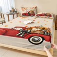 thumbnail image 1 of Queen Size Fitted Sheet Set - Thanksgiving Truck 3 Piece Bedding Sets 16" Deep Pocket Fitted Sheet with 2 Pillowcases, Fall Maple Leaves Pumpkins Floral Rustic Brushed Microfiber Hotel Bed Sheets, 1 of 9