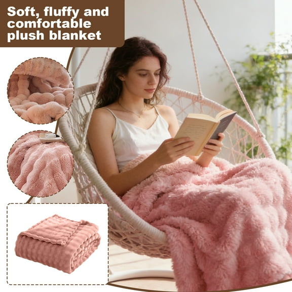 Queen Size Flannel Fleece Blanket, Super Soft Striped Jacquard Bed Blanket, Lightweight Fuzzy Cozy for All Seasons, 40x46 Inches