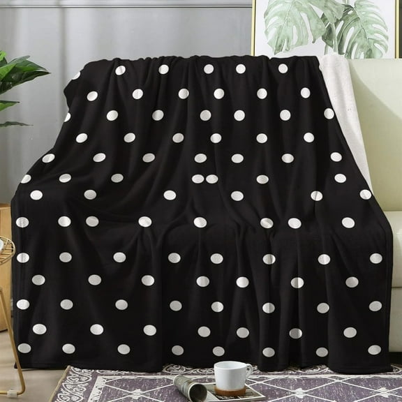 Queen Size Flannel Throw Blanket Black & White Polka Dot Design All-Season Cozy Fuzzy Knit Versatile for Couch Sofa Bed Charming Geometric Pattern Soft and Warm Ideal for Home Decor