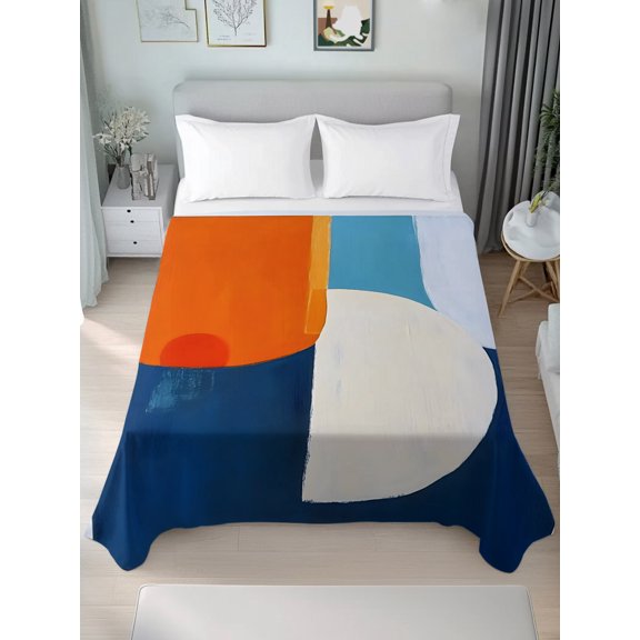 Queen Size Flat Sheet Only,Abstract Minimalist Aesthetic Color Block Soft Top Bed Sheets Breathable Bedding Sheet Boho Terracotta Microfiber Hotel Luxury Top Sheets