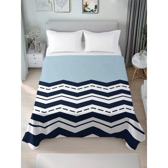 Queen Size Flat Sheet Only,Abstract Navy Blue Wavy on Blue Soft Top Bed Sheets Breathable Bedding Sheet Watercolor Water Ripple Microfiber Hotel Luxury Top Sheets
