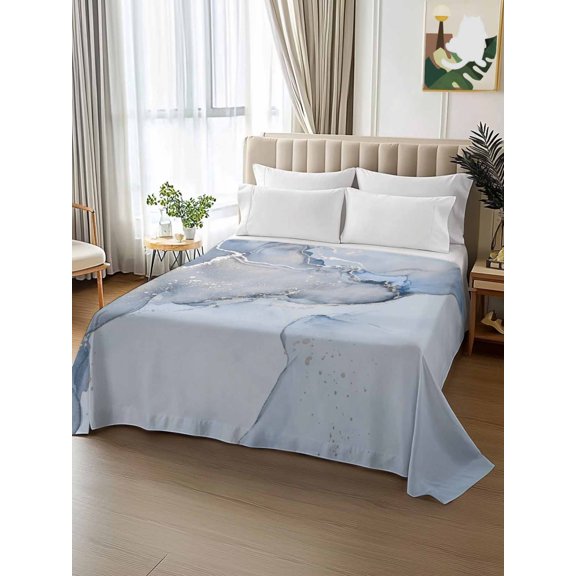 Queen Size Flat Sheet Only,Blue Marble Abstract Clouds Water Ripple Soft Top Bed Sheets Breathable Bedding Sheet Fluid Art Microfiber Hotel Luxury Top Sheets