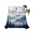thumbnail image 1 of Full Size Flat Sheet Only, Blue Mountain Peak Soft Brushed Microfiber Bed Sheets, Forest Tree Bird Fog Landscape Hotel Quality Breathable Bedding Top Sheet, Easy Care, 81"x96", 1 of 9