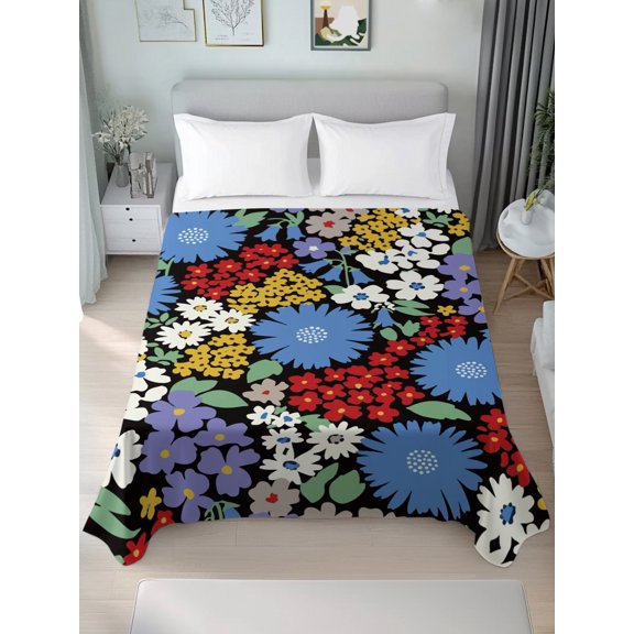 Queen Size Flat Sheet Only,Cartoon Daisies Sunflowers Soft Top Bed Sheets Breathable Bedding Sheet White Red Yellow Flowers Microfiber Hotel Top Sheets