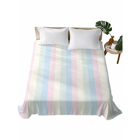 Full Size Flat Sheet Only, Colorful Striped Soft Brushed Microfiber Bed Sheets, Rainbow Color Stripes Hotel Quality Breathable Bedding Top Sheet, Easy Care, 81"x96"