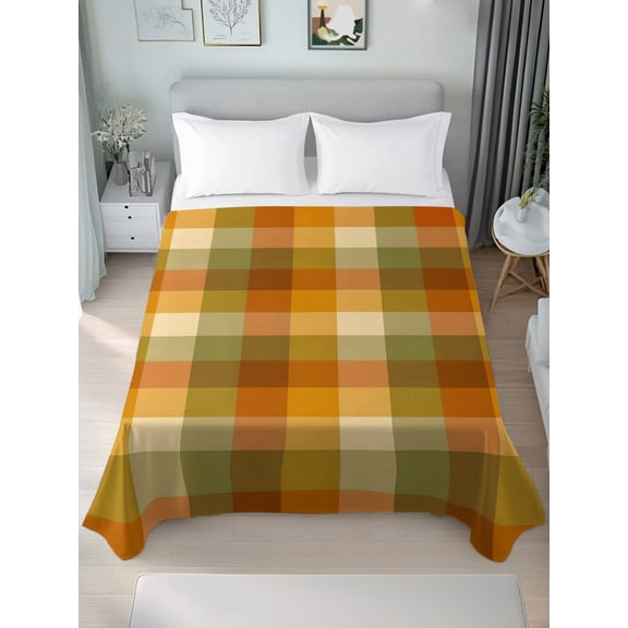 Queen Size Flat Sheet Only,Fall Farmhouse Gingham Grid Soft Top Bed Sheets Breathable Bedding Sheet Vintage Boho Plaid Microfiber Hotel Luxury Top Sheets