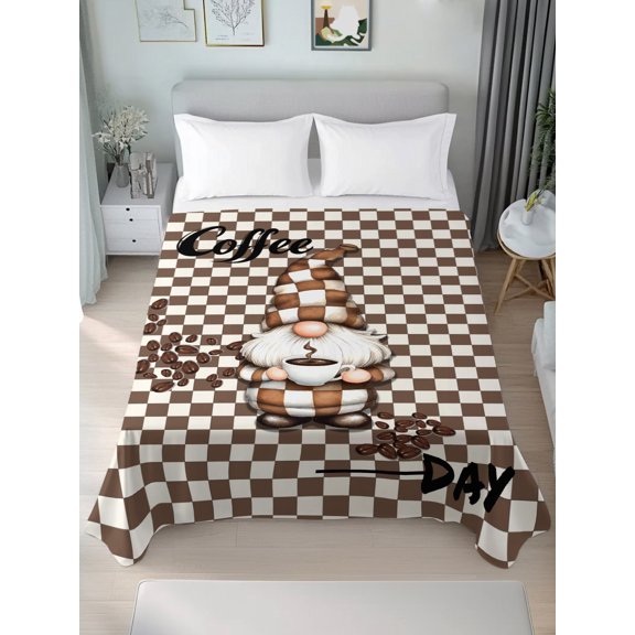 Queen Size Flat Sheet Only,Gnome Coffee Beans Soft Top Bed Sheets Breathable Bedding Sheet Classic Brown Buffalo Plaid Microfiber Hotel Luxury Flat Sheets