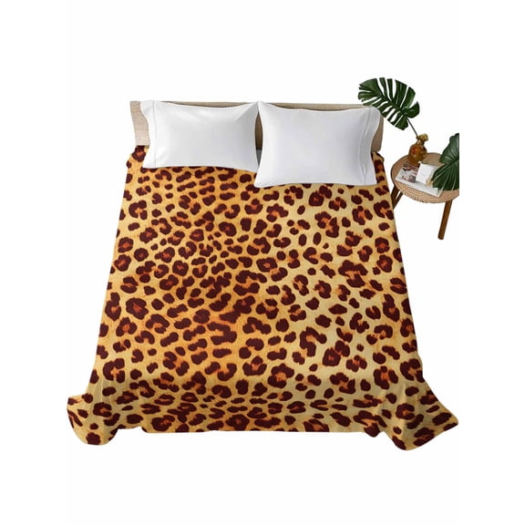Queen Size Flat Sheet Only, Leopard Texture Print Soft Brushed Microfiber Bed Sheets, Orange Yellow Retro Farmhouse Hotel Quality Breathable Bedding Top Sheet, Easy Care, 81"x96"