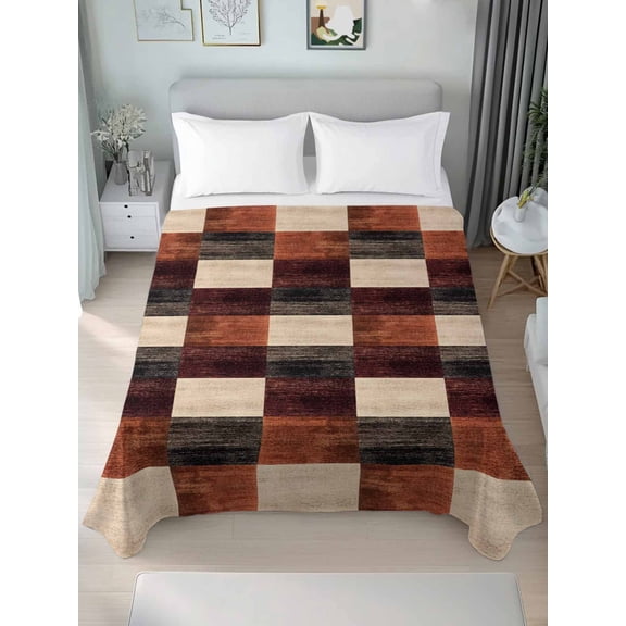 Queen Size Flat Sheet Only,Modern Brown Beige Square Soft Top Bed Sheets Breathable Bedding Sheet Vintage Boho Abstract Art Microfiber Hotel Luxury Top Sheets