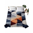 thumbnail image 1 of Full Size Flat Sheet Only, Navy Blue Burnt Orange Soft Brushed Microfiber Bed Sheets, Geometric Retro Abstract Hotel Quality Breathable Bedding Top Sheet, Easy Care, 81"x96", 1 of 9