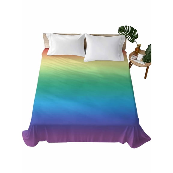 Full Size Flat Sheet Only, Rainbow Colors Ombre Cream Soft Brushed Microfiber Bed Sheets, Modern Abstract Art Aesthetics Hotel Quality Breathable Bedding Top Sheet, Easy Care, 81"x96"