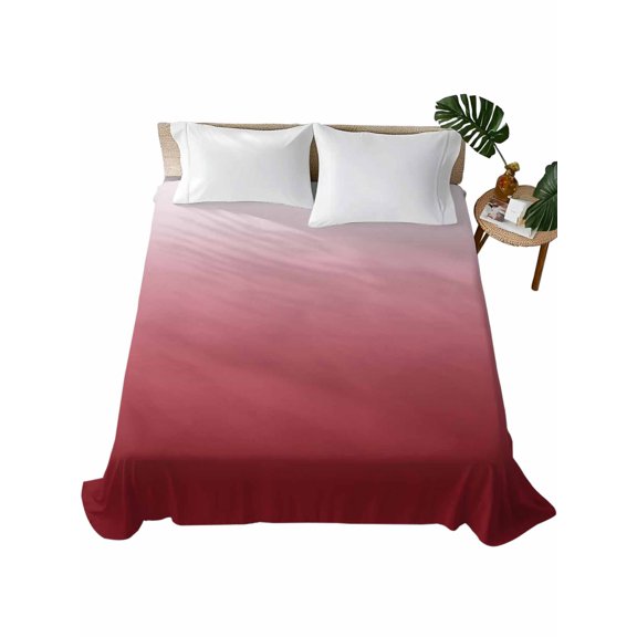 Queen Size Flat Sheet Only, Red Beige Ombre Soft Brushed Microfiber Bed Sheets, Abstract Modern Art Gradient Hotel Quality Breathable Bedding Top Sheet, Easy Care, 81"x96"