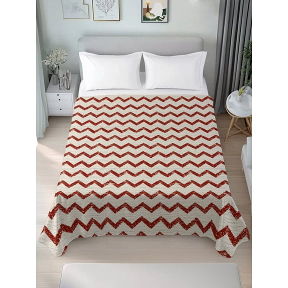 Queen Size Flat Sheet Only,Red Zigzag Stripes Soft Top Bed Sheets Breathable Bedding Sheet Off White Linen Texture Background Microfiber Hotel Luxury Top Sheets