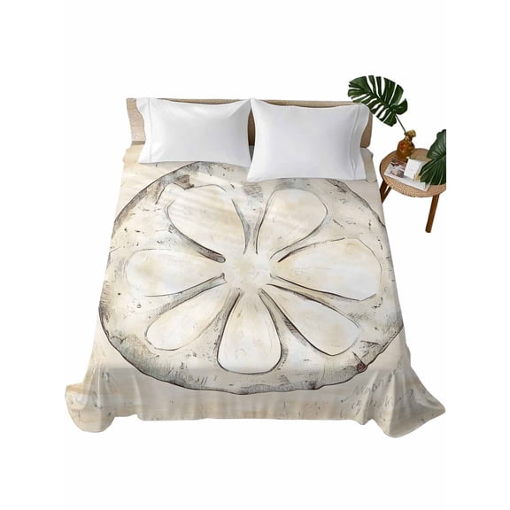 Full Size Flat Sheet Only, Sand Dollar Coastal Soft Brushed Microfiber Bed Sheets, Summer Beach Beige Sea Hotel Quality Breathable Bedding Top Sheet, Easy Care, 81"x96"