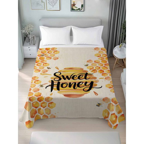 Queen Size Flat Sheet Only,Spring Orange Bee Nests on Vintage Linen Soft Top Bed Sheets Breathable Bedding Sheet Sweet Honey Microfiber Hotel Luxury Top Sheets