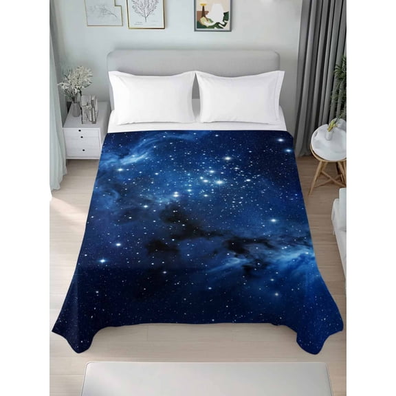 Queen Size Flat Sheet Only,Stars Starry Sky Deep Blue Soft Top Bed Sheets Breathable Bedding Sheet Cosmic Microfiber Hotel Luxury Top Sheets