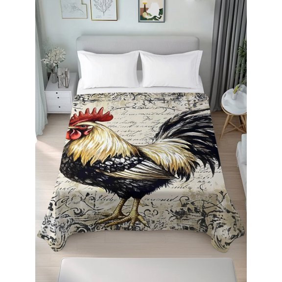 Queen Size Flat Sheet Only,Vintage Farm Rooster Soft Top Bed Sheets Breathable Bedding Sheet Country Chicken on Retro Background Microfiber Hotel Top Sheets