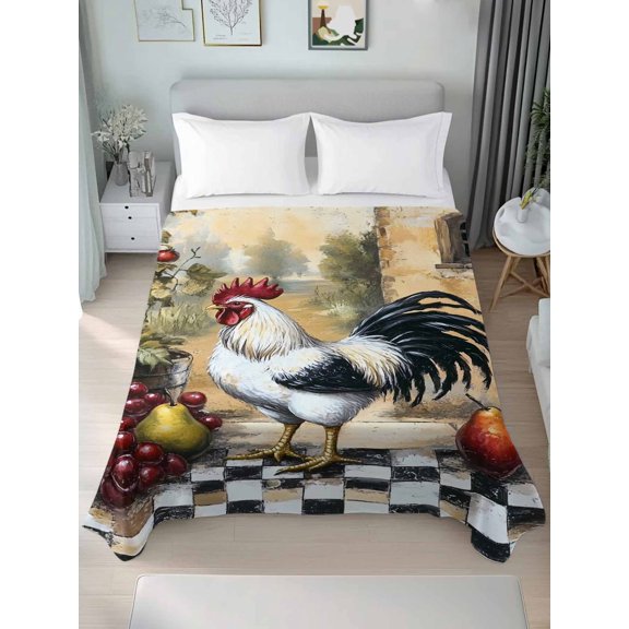 Queen Size Flat Sheet Only,Vintage Farm Rooster Soft Top Bed Sheets Breathable Bedding Sheet Watercolor Fruit Pattern Microfiber Hotel Luxury Top Sheets