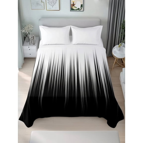 Queen Size Flat Sheet Only,White Black Striped Line Soft Top Bed Sheets Breathable Bedding Sheet Modern Abstract Gradient Microfiber Hotel Top Sheets