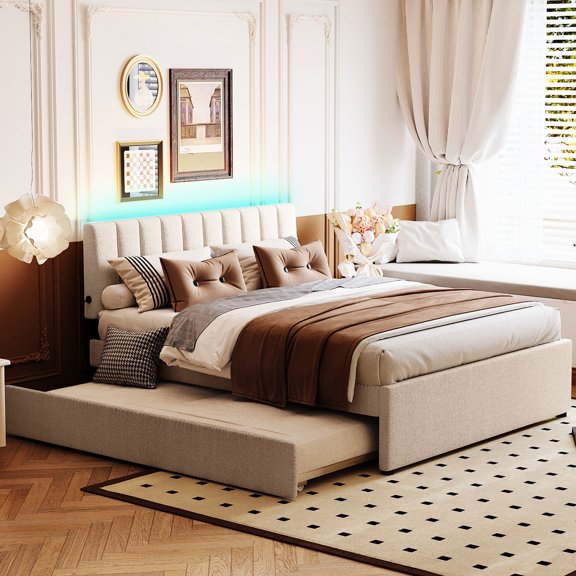 Queen Size Fleece Bed | With LED Lighting Controlled by App | Sturdy Structure for Long-Term Use