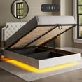 thumbnail image 1 of Queen Size Floating Bed Frame with Adjustable Headboard, Lifting Up Upholstered Bed Frame Queen, Fast Charging Station, Underbed Lights Strip, Solid Wood Slat, No Box Spring Needed, Noise-Free, White, 1 of 8