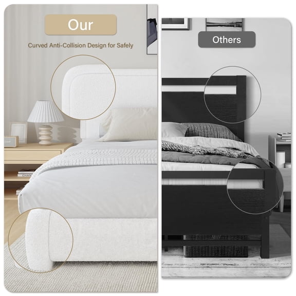 Modern Queen Floating Bed Frame with LED Lights, 10.8 Inch Elevated Metal Platform, Heavy Duty Steel Construction, 1800lbs Weight Limit, Anti-Slip Mattress Design, White