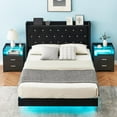 thumbnail image 1 of Queen Size Floating Bed Frame with Led Light, Modern Upholstered Platform Bed with Wingback Shelf and Headboard, No Box Spring Needed, Noise Free, Black, 1 of 7