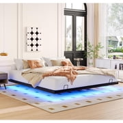 Queen Size Floating Bed Frame with LED Lights, Metal Platform Bed with Heavy-Duty Support, No Box Spring Needed, Black