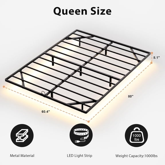 Queen Size Floating Bed Frame with Smart LED Lights, Modern Metal Platform Bed Heavy Duty Easy Assembly No Box Spring