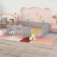 thumbnail image 1 of Queen Size Floor Bed Frame, Montessori Bed Frame with Fence and Door, Wood Floor Bed Frame for Girls Boys, Gray, 1 of 9