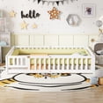 thumbnail image 1 of Queen Size Floor Bed Montessori Floor Bed with Safety Guardrails and Door Wood Floor Bed Frame for Girls Boys White, 1 of 7
