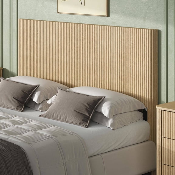 Queen Size Free-Standing Headboard, Fluted Modern Wooden Headboard with Vertical Wood Grain Design
