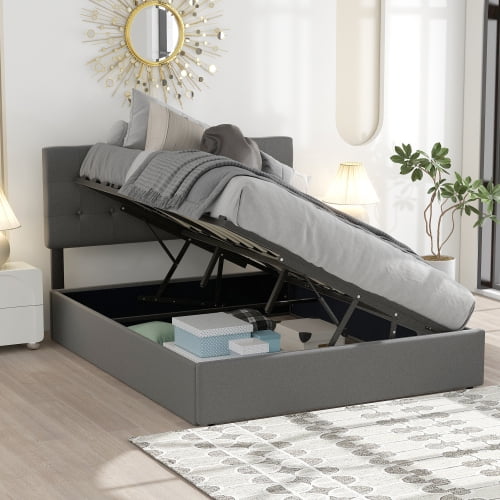 Queen Size Gas Lift Upholstered Platform Bed with Button Tufted