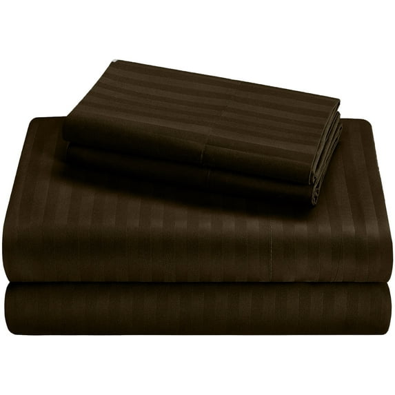 Queen Size Giza Striped Pattern Sheets - Premium 400-Thread-Count Soft 100% Pure Giza Egyptian Cotton 4PC, 15" Inches Deep Pockets - Chocolate Stripe