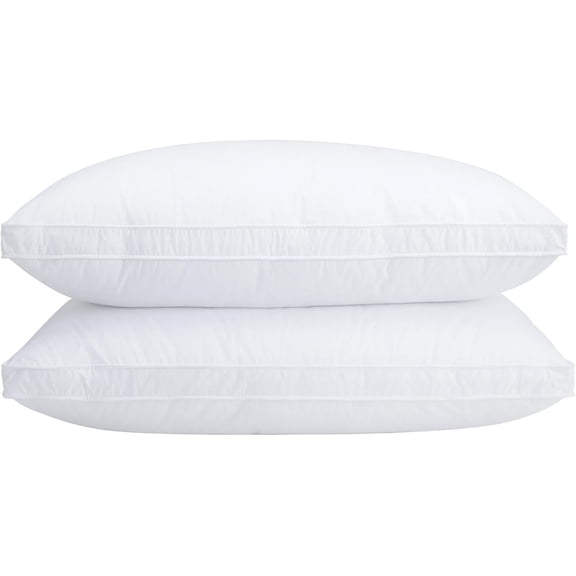 Queen Size Goose Down Pillows Set of 2 Hypoallergenic 500 Fill Power with 100% Cotton Cover Medium Firm