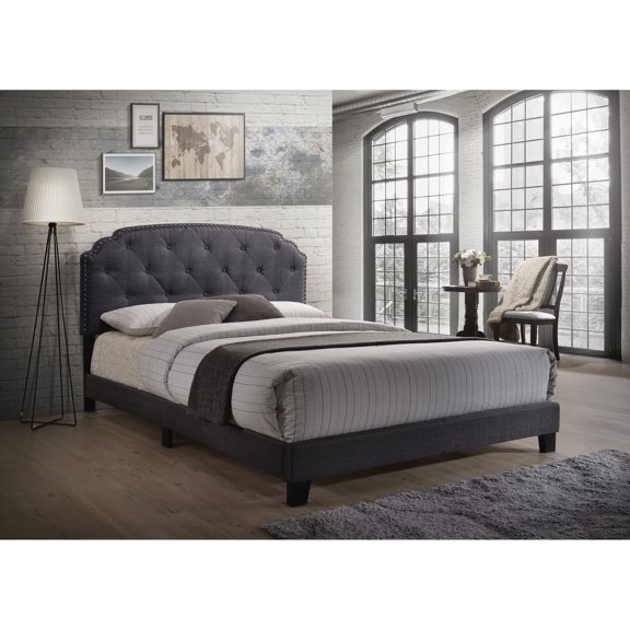Queen Size Gray Fabric Bed | Arched Concave Headboard, Contemporary Look | Bedroom Upgrade