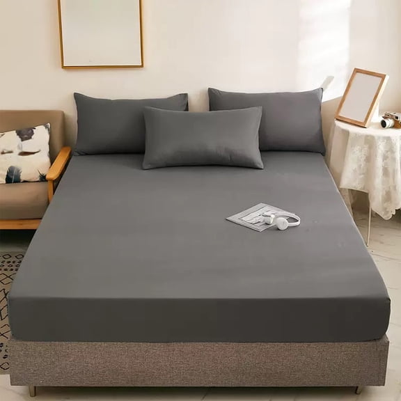 Queen Size Gray Microfiber Fitted Sheet, Soft Breathable Wrinkle-Resistant Bed Cover, Deep Pocket Mattress Protector