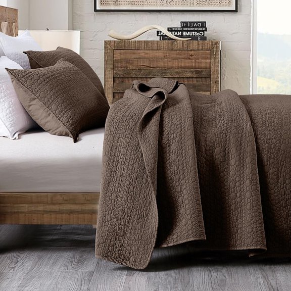 Queen Size Grey Quilt Set, Classic Geometric Spots Stitched Pattern PreWashed Microfiber Chic Rustic Look Ultra Soft Lightweight, All Season 3 Piece Bedspread