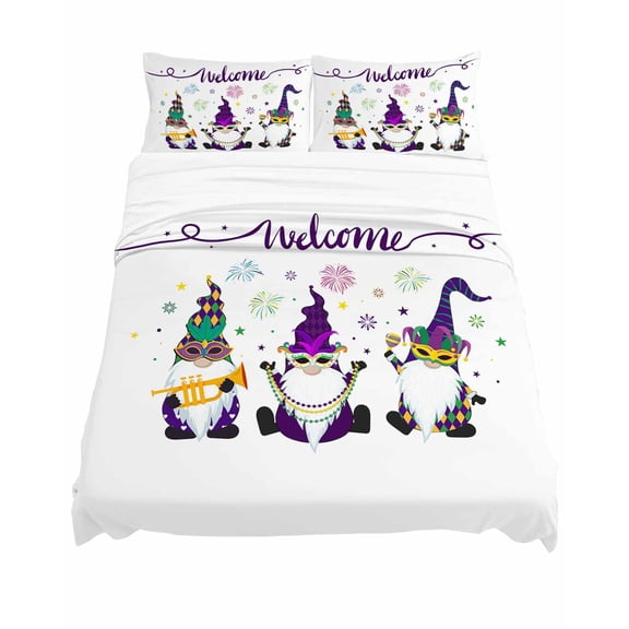 Queen Size Happy Carnival Sheet Sets Gnomes Soft Breathable Microfiber Bed Sheets Deep Pockets 4 Piece Bed Sheets Set, 1 Fitted Sheet, 1 Flat Sheet & 2 Pillowcases