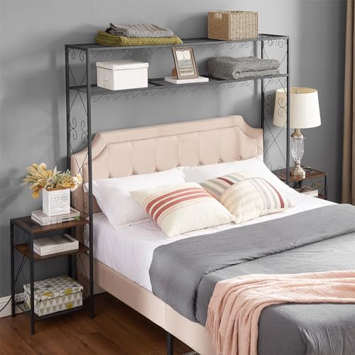 Headboard Stack Rack Queen Size Headboard with Charging Station, 2 Bed Cabinets Headboards ...