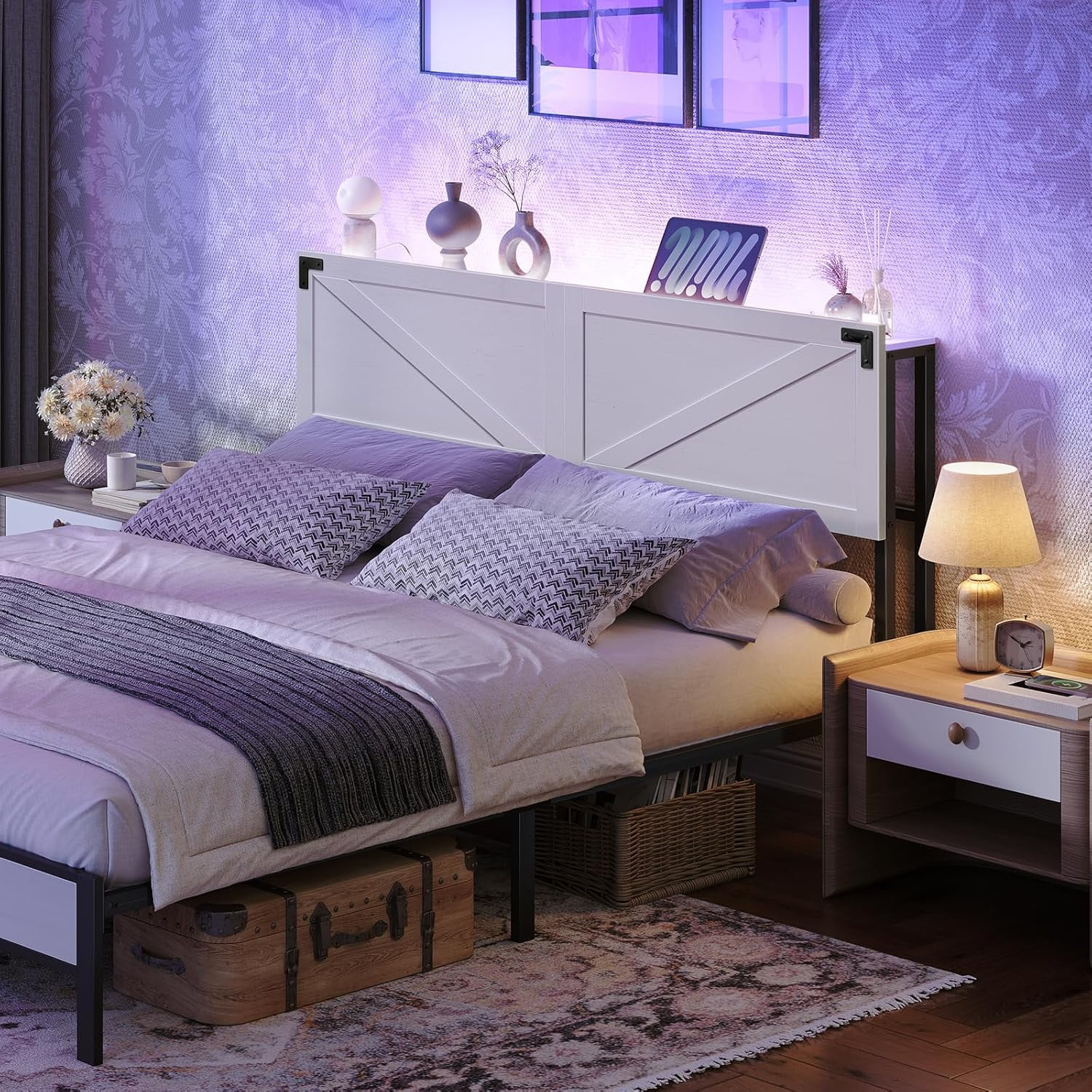 Queen Size Headboard Only, Headboard with 2 Outlets and 4 USB Ports, Farmhouse Headboard, with