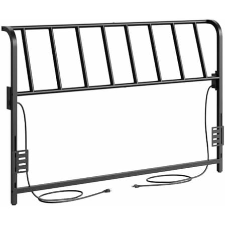 Queen Size Headboard Only, Metal Headboard with 2 Power Strips, 95 Degrees Reclining Backrest with Bed Frame Adapters, Easy Assembly, Black