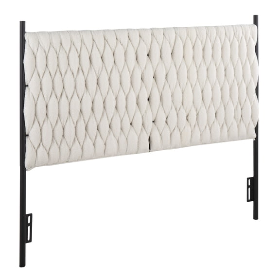 Queen Size Headboard in Black Metal and Cream Sherpa Fabric